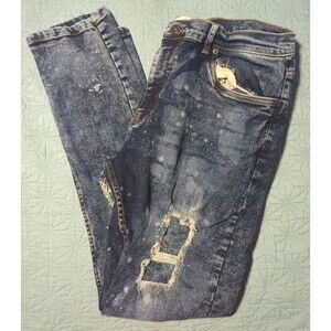 Evolution In Design Men's Artic Blue Acid Wash Distressed Slim Fit Jeans 40x32